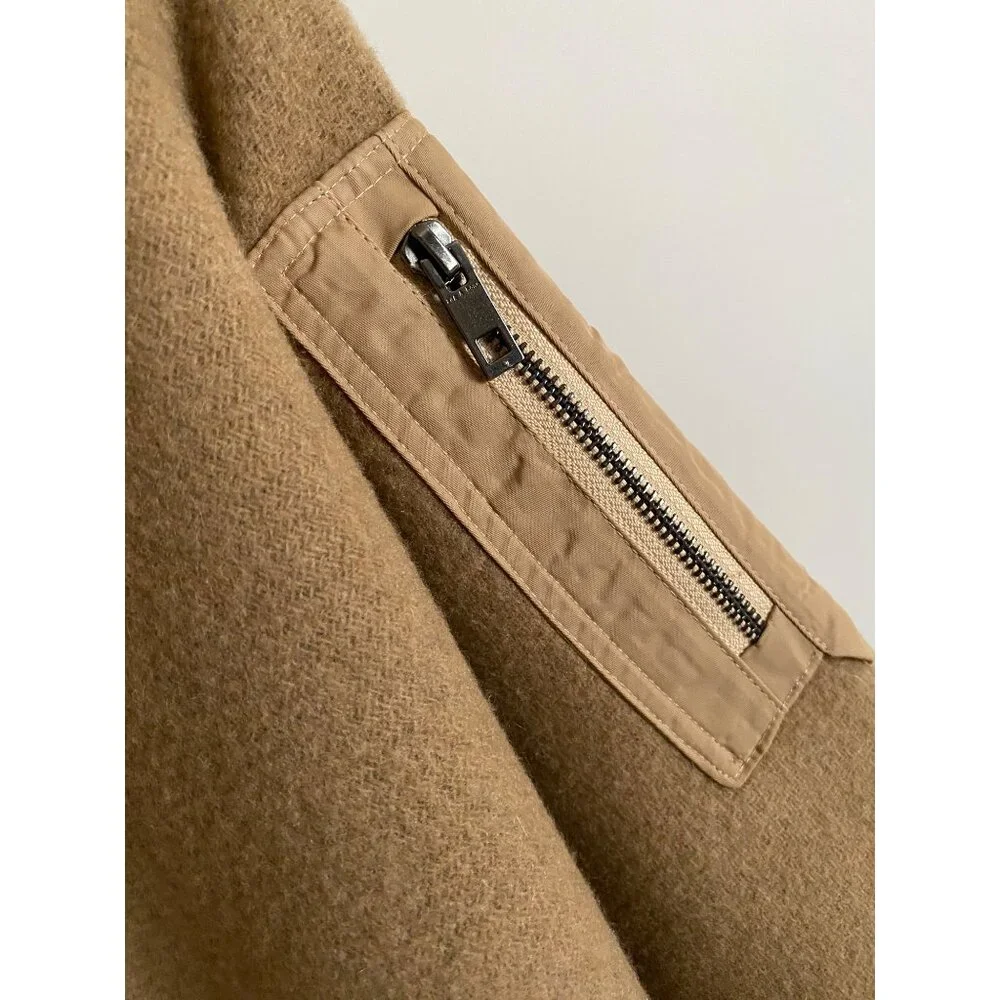 rag & bone Recycled Wool Bomber Poncho One Size Camel Brown Made in Italy - Picture 4 of 11